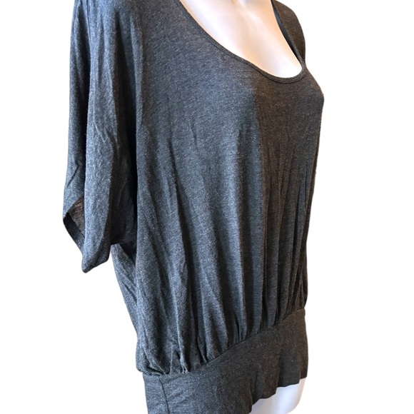 Naked Zebra Gray Top With Banded Hem Short Sleeves Crochet Detail on Back Large - Picture 3 of 8